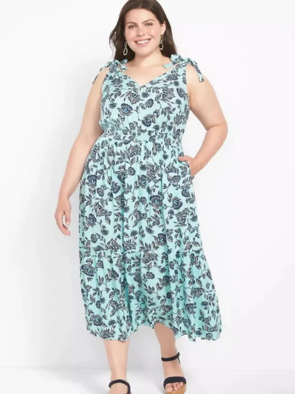 Lane Bryant Tie-Shoulder Tiered Maxi Dress Vines Print Floral Size 18